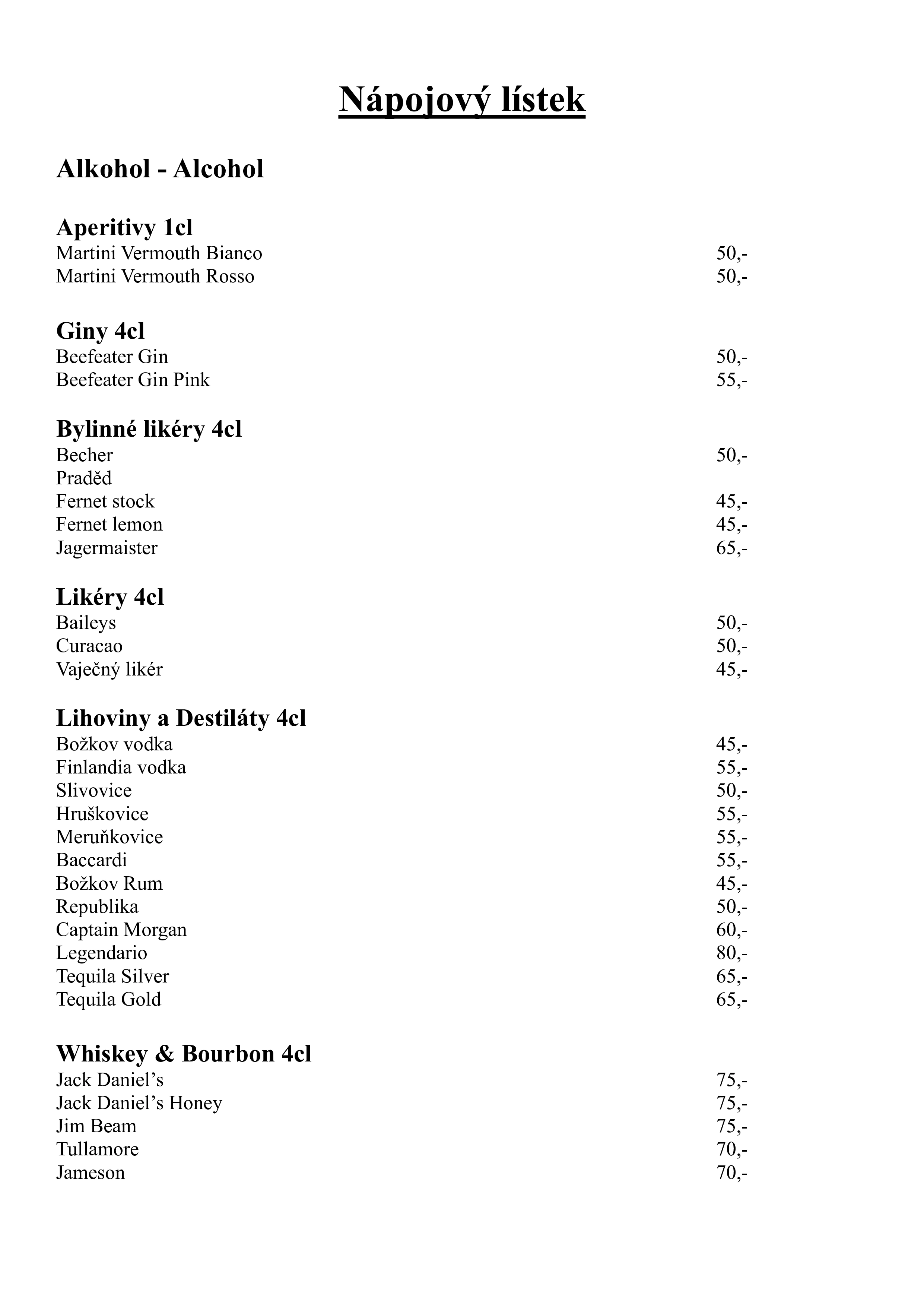 Nápojový lístek - stránka 1