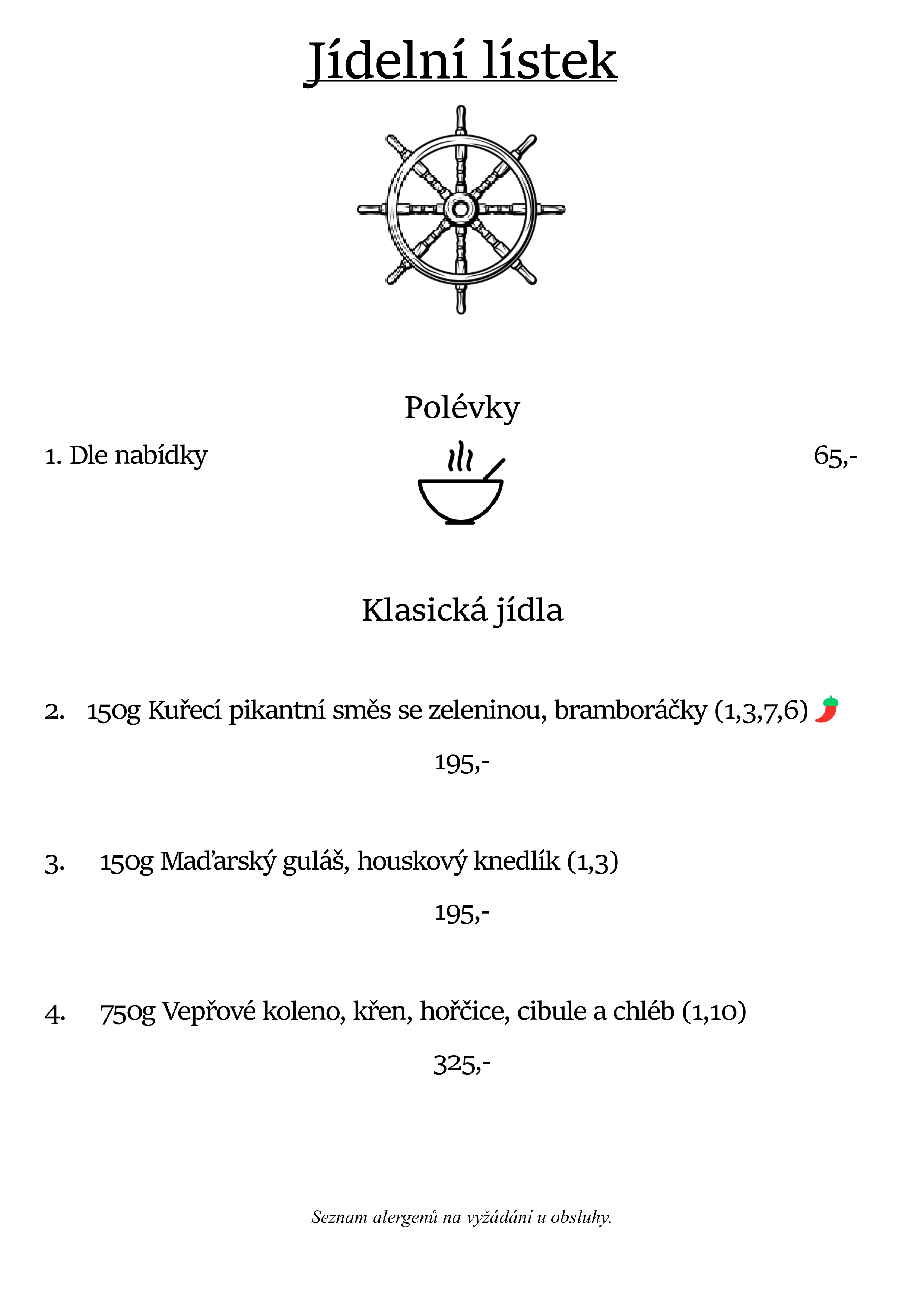 Jídelní lístek - stránka 1